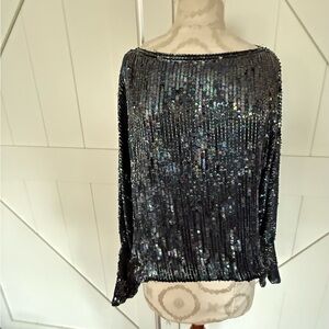 Sequin Black Women's Top-Sister Max 100% silk made in India-rare find